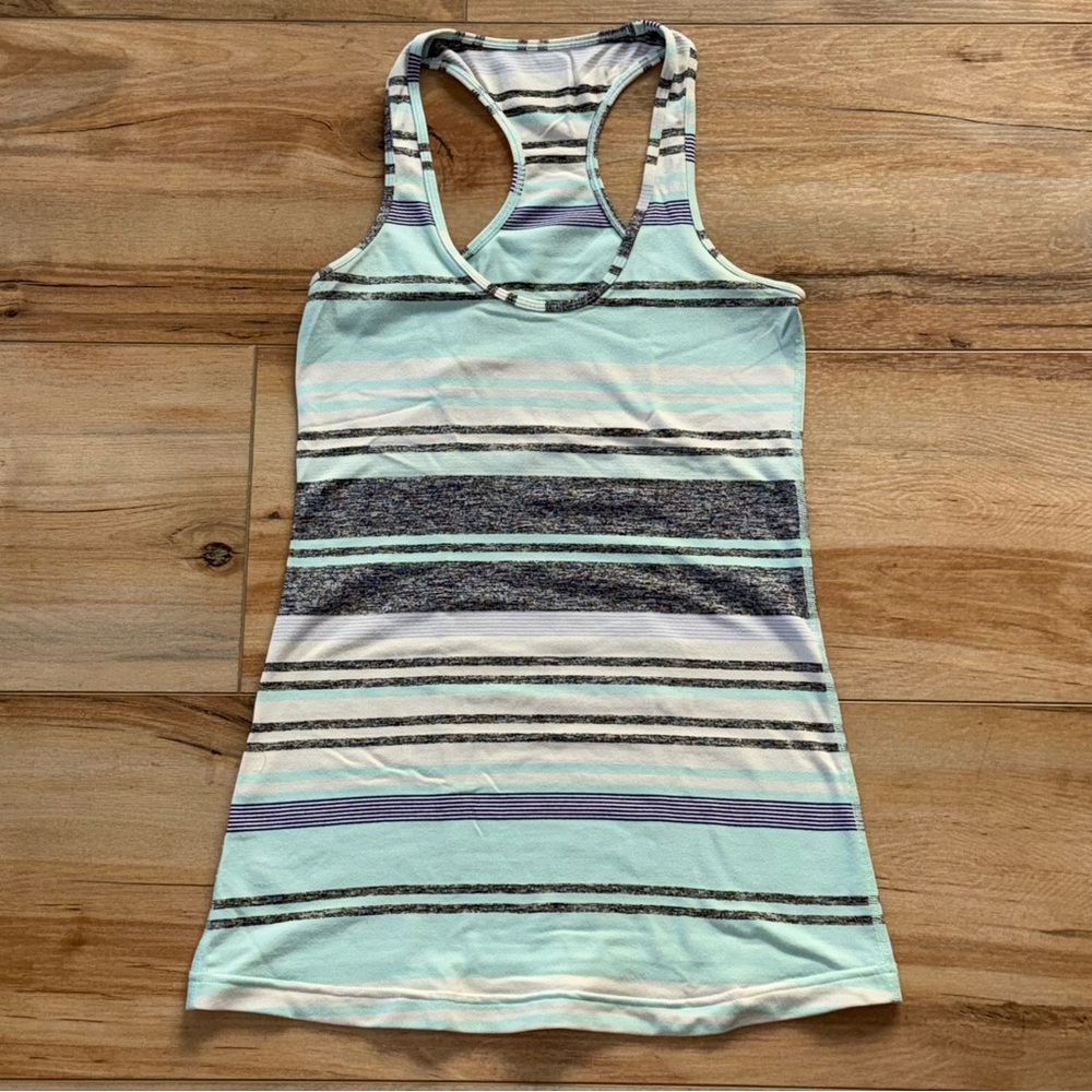 lululemon athletica size 4 Striped Tank Top - aqua and Gray Yoga top small